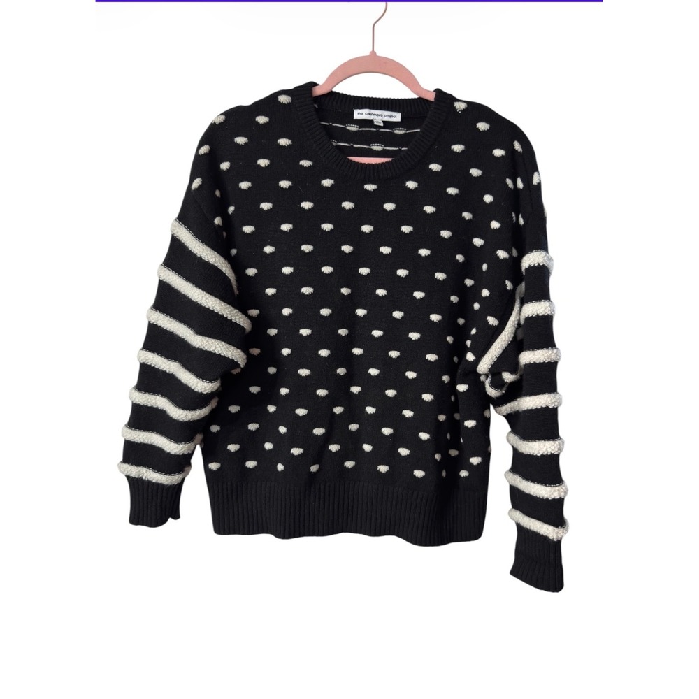 The Cashmere Project Black White Polka Dot Striped 100% Cashmere Sweater Medium - Picture 2 of 5
